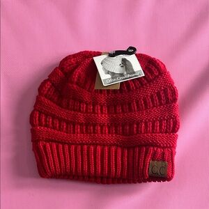 C.C Red Knit Criss-Cross Beanie